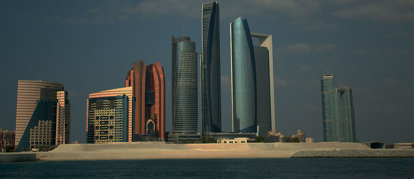 A balcony of a luxury waterfront apartment with views to Dubai